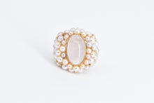 Load image into Gallery viewer, 14K Oval Rose Quartz Pearl Encrusted Statement Ring Yellow Gold