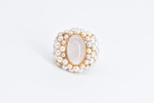 Load image into Gallery viewer, 14K Oval Rose Quartz Pearl Encrusted Statement Ring Yellow Gold