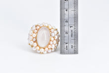 Load image into Gallery viewer, 14K Oval Rose Quartz Pearl Encrusted Statement Ring Yellow Gold