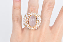 Load image into Gallery viewer, 14K Oval Rose Quartz Pearl Encrusted Statement Ring Yellow Gold