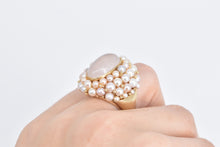 Load image into Gallery viewer, 14K Oval Rose Quartz Pearl Encrusted Statement Ring Yellow Gold