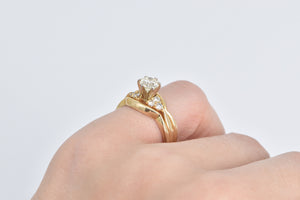 14K 0.84 Ctw Natural Diamond Three Band Engagement Ring Yellow Gold