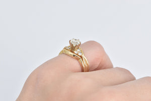 14K 0.84 Ctw Natural Diamond Three Band Engagement Ring Yellow Gold