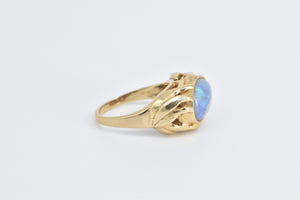 18K Natural Opal Vintage Leaf Palm Design Ring Yellow Gold