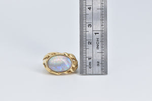 18K Natural Opal Vintage Leaf Palm Design Ring Yellow Gold