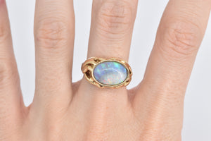 18K Natural Opal Vintage Leaf Palm Design Ring Yellow Gold