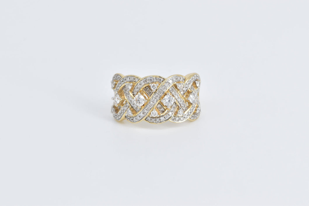 14K 1.00 Ctw Woven Diamond Statement Band Ring Yellow Gold