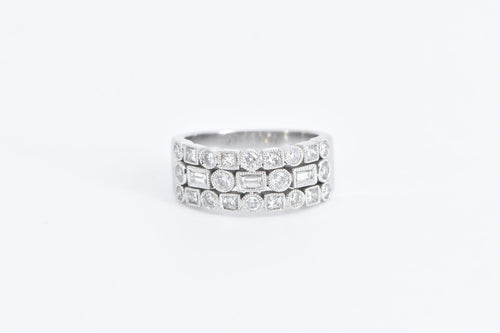 14K 1.00 Ctw Geometric Diamond Encrusted Statement Ring White Gold