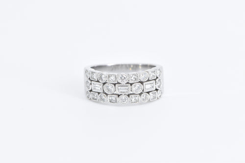 14K 1.00 Ctw Geometric Diamond Encrusted Statement Ring White Gold