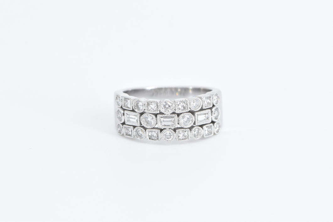 14K 1.00 Ctw Geometric Diamond Encrusted Statement Ring White Gold