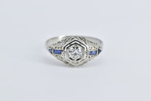 18K 1915 Art Deco Diamond Engagement Filigree Ring White Gold