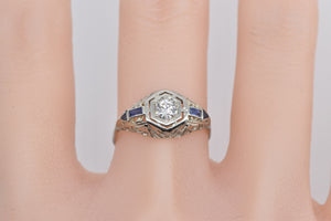 18K 1915 Art Deco Diamond Engagement Filigree Ring White Gold