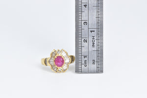 18K 1.80 Ctw Natural Ruby Baguette Diamond Halo Ring Yellow Gold