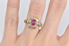 Load image into Gallery viewer, 18K 1.80 Ctw Natural Ruby Baguette Diamond Halo Ring Yellow Gold