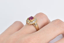 Load image into Gallery viewer, 18K 1.80 Ctw Natural Ruby Baguette Diamond Halo Ring Yellow Gold