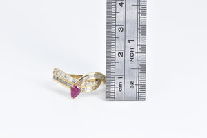 14K 1.40 Ctw Pear Ruby Diamond Chevron Band Ring Yellow Gold