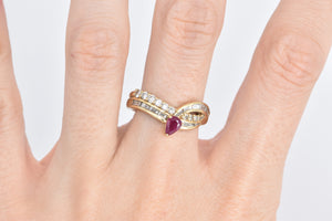 14K 1.40 Ctw Pear Ruby Diamond Chevron Band Ring Yellow Gold