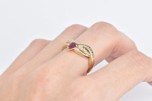 14K 1.40 Ctw Pear Ruby Diamond Chevron Band Ring Yellow Gold