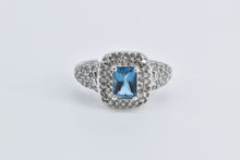 Load image into Gallery viewer, 10K 1.66 Ctw Emerald Cut Blue Topaz Pave Diamond Ring White Gold