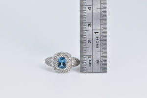 10K 1.66 Ctw Emerald Cut Blue Topaz Pave Diamond Ring White Gold