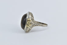 Load image into Gallery viewer, 14K Art Deco Cat&#39;s Eye Mother of Pearl Filigree Ring White Gold