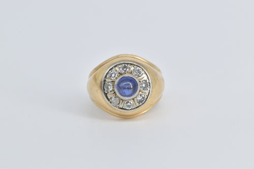 14K 1.25 Ctw Sapphire Diamond Round Vintage Ring Yellow Gold