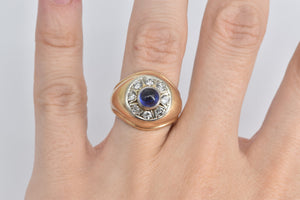 14K 1.25 Ctw Sapphire Diamond Round Vintage Ring Yellow Gold