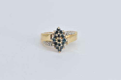 14K 0.50 Ctw Blue & White Diamond Cluster Ring Yellow Gold