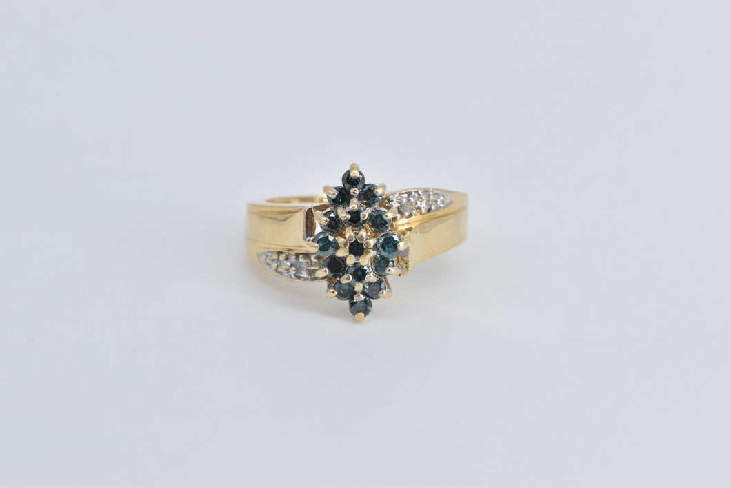 14K 0.50 Ctw Blue & White Diamond Cluster Ring Yellow Gold