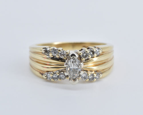 14K 0.50 Ctw Marquise Natural Diamond Engagement Ring Yellow Gold