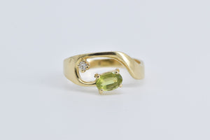 14K Oval Peridot Diamond Accent Wavy Curve Ring Yellow Gold