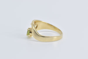 14K Oval Peridot Diamond Accent Wavy Curve Ring Yellow Gold