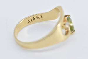 14K Oval Peridot Diamond Accent Wavy Curve Ring Yellow Gold