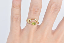 Load image into Gallery viewer, 14K Oval Peridot Diamond Accent Wavy Curve Ring Yellow Gold