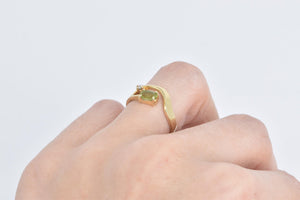 14K Oval Peridot Diamond Accent Wavy Curve Ring Yellow Gold