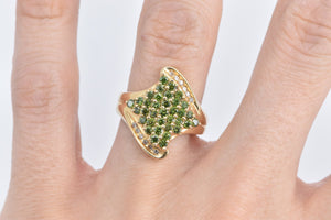 14K Green Sapphire Diamond Freeform Cluster Ring Yellow Gold