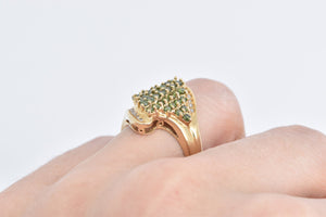 14K Green Sapphire Diamond Freeform Cluster Ring Yellow Gold