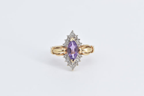 10K Amethyst Natural Diamond Vintage Statement Ring Yellow Gold