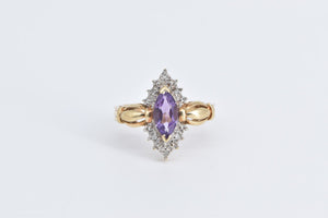 10K Amethyst Natural Diamond Vintage Statement Ring Yellow Gold