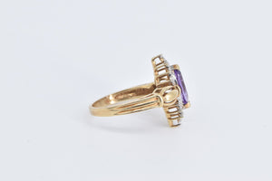 10K Amethyst Natural Diamond Vintage Statement Ring Yellow Gold