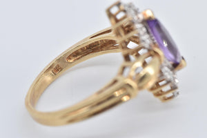 10K Amethyst Natural Diamond Vintage Statement Ring Yellow Gold