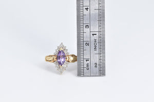 10K Amethyst Natural Diamond Vintage Statement Ring Yellow Gold