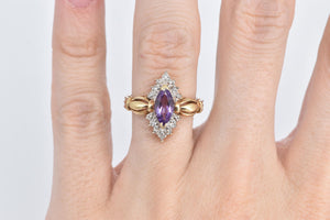 10K Amethyst Natural Diamond Vintage Statement Ring Yellow Gold