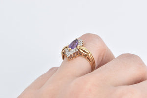 10K Amethyst Natural Diamond Vintage Statement Ring Yellow Gold