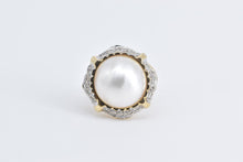 Load image into Gallery viewer, 14K Pearl Natural Diamond Cluster Statement Ring Yellow Gold