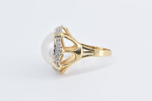 14K Pearl Natural Diamond Cluster Statement Ring Yellow Gold