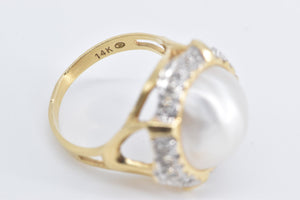 14K Pearl Natural Diamond Cluster Statement Ring Yellow Gold