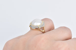 14K Pearl Natural Diamond Cluster Statement Ring Yellow Gold