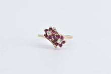 Load image into Gallery viewer, 10K Flower Ruby Natural Diamond Statement Bypass Ring Yellow Gold