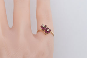 10K Flower Ruby Natural Diamond Statement Bypass Ring Yellow Gold